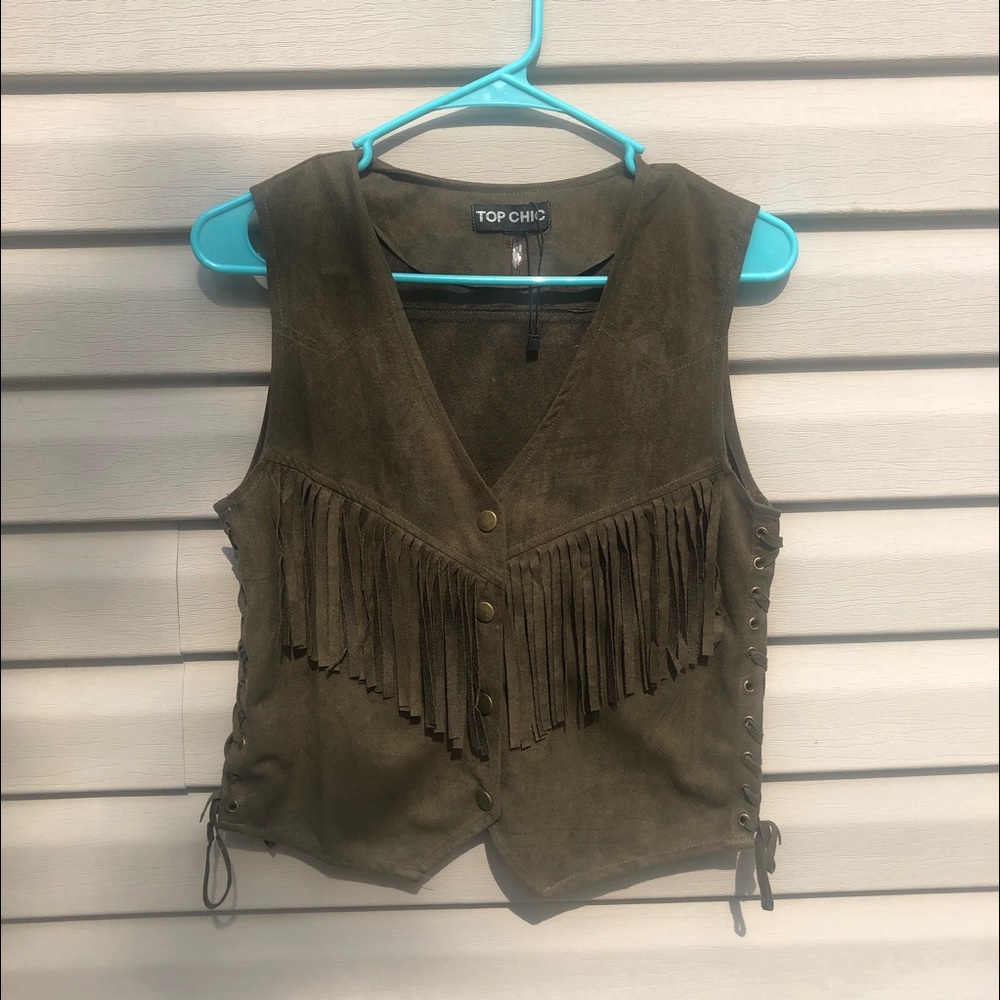 Fringe Vest Olive Green